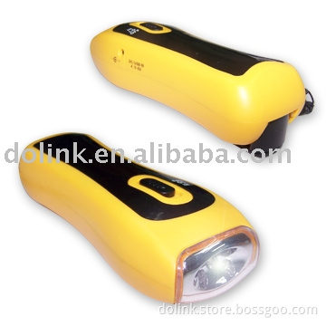 Crank Dynamo LED Flashlight With Alarm and Mobile Phone Charger